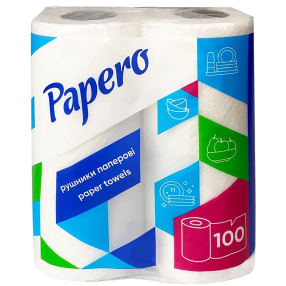 Рушники паперові Papero 2 кульові 100 аркушів 2 шт.